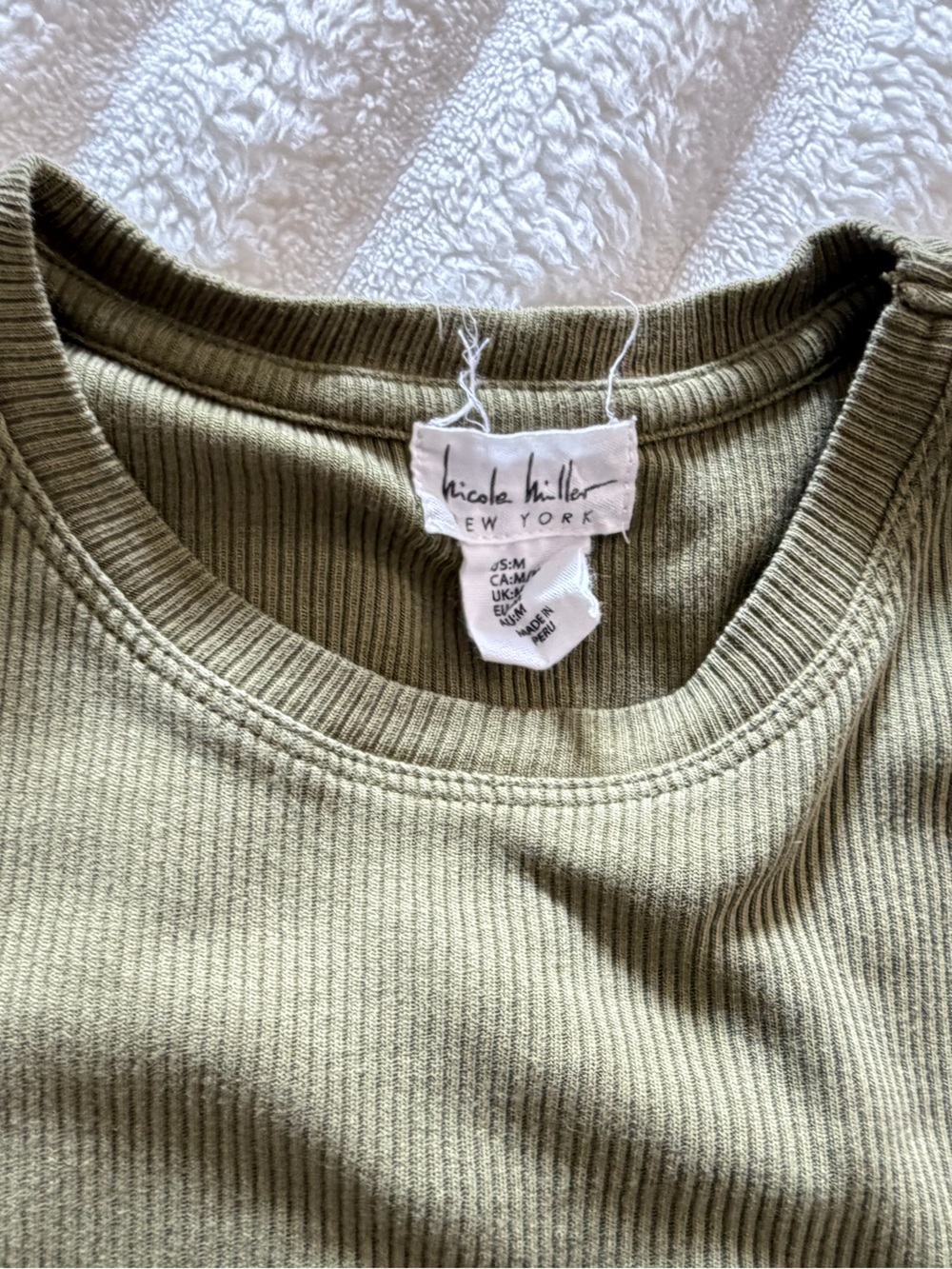 Nicole Miller Olive Green Ribbed Short Sleeve Tee - Picture 2 of 5